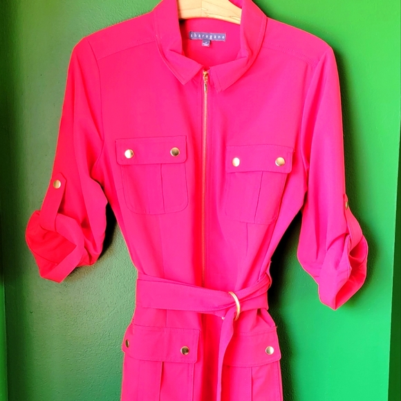 Sharagano Dresses & Skirts - Pinkish red shirt dress with belt